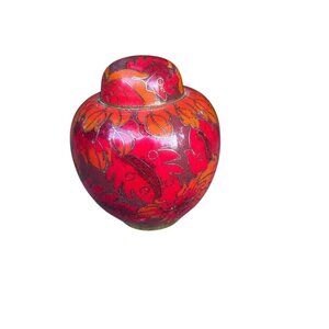 Chinese Vintage Red Leaf Small Cloisonne Keepsake Urn Ginger Jar